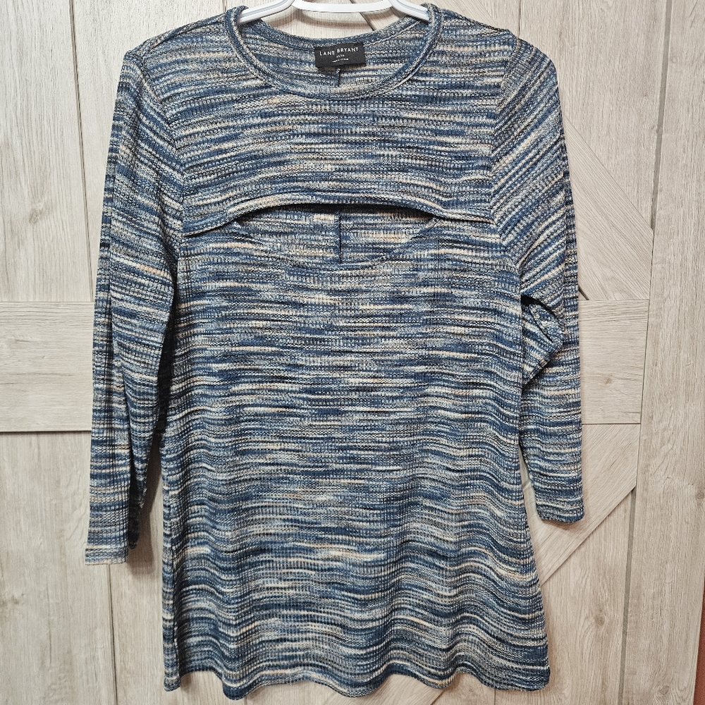 Lane Bryant Blue Space-Dye Knit Top - Size 14/16